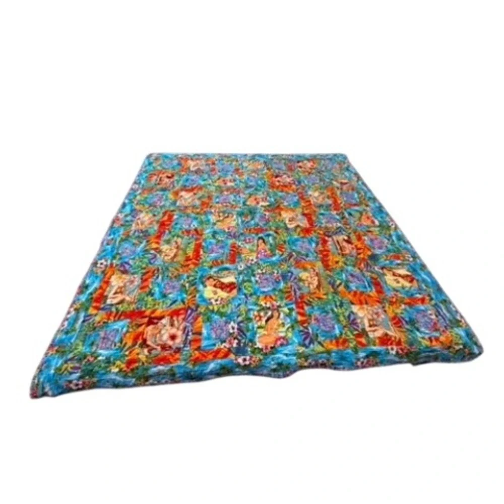 Hawaiian Tropical Hula Girl Surf Patchwork Quilt Multicolor 66x66 Square Bedding